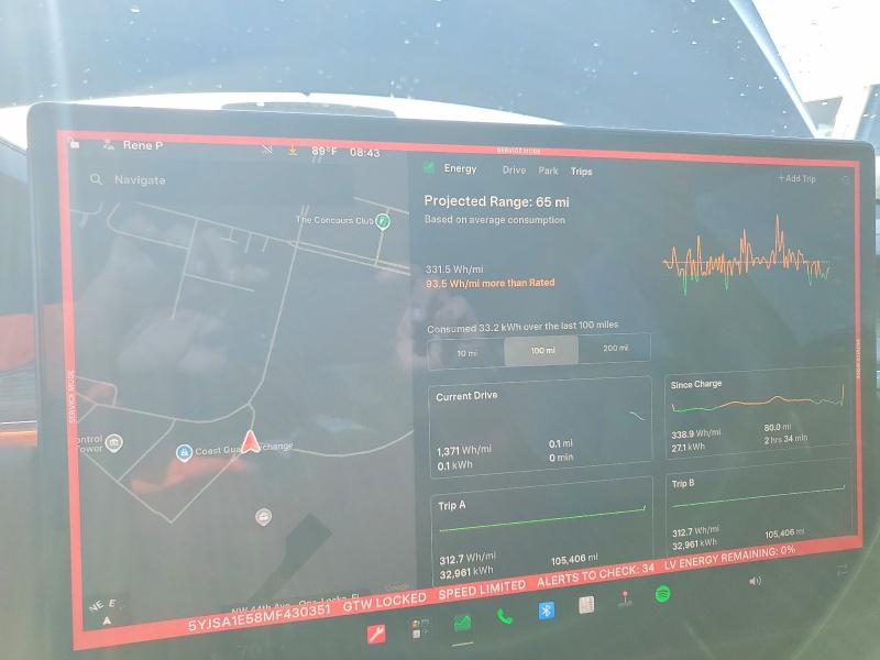 2021 Tesla Model s VIN 5YJSA1E58MF430351 COPART salvage auction — WATER/FLOOD, Fl - Cert Of Title Slvg Rebuildable, sold $9,800 on 2026-07-15 (photo 9)