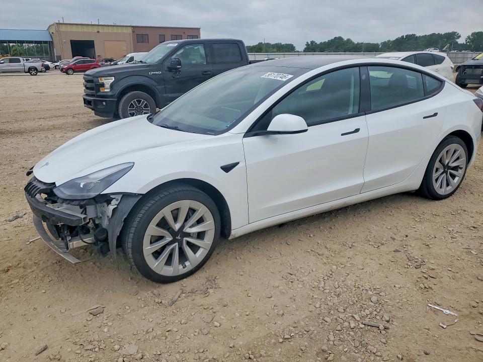 2023 Tesla Model 3 VIN 5YJ3E1EB6PF393576 COPART salvage auction — FRONT END, Ks - Cert Of Title-Salvage, sold $1,250 on 2026-07-30 (photo 1)