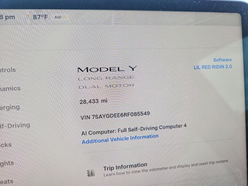 2024 Tesla VIN 7SAYGDEE6RF085549 COPART salvage auction — REAR END, Il - Salvage Certificate, sold $13,200 on 2026-07-28 (photo 9)