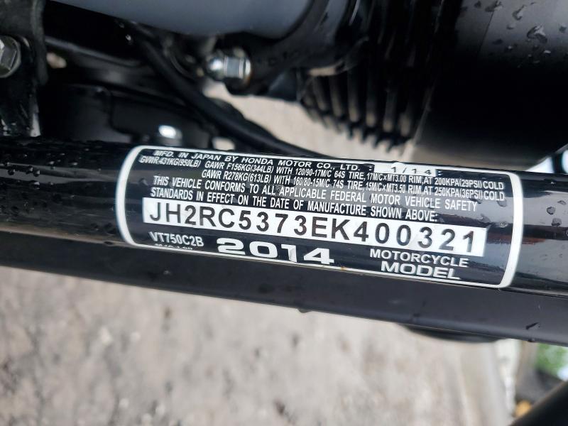 2014 Honda Vt VIN JH2RC5373EK400321 COPART salvage auction — FRONT END, Pa - Certificate Of Salvage, sold $1,350 on 2026-07-16 (photo 9)