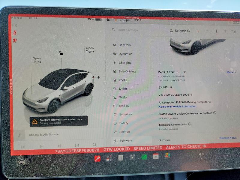 2023 Tesla Model y VIN 7SAYGDEE8PF690878 COPART salvage auction — REAR END, CA - SALVAGE CERTIFICATE, sold $10,700 on 2026-07-28 (photo 9)