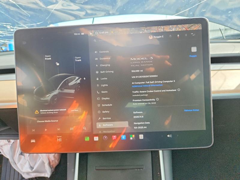 2019 Tesla Model 3 VIN 5YJ3E1EB2KF209954 COPART salvage auction — FRONT END, CO - SALVAGE TITLE, sold $2,850 on 2026-07-27 (photo 9)