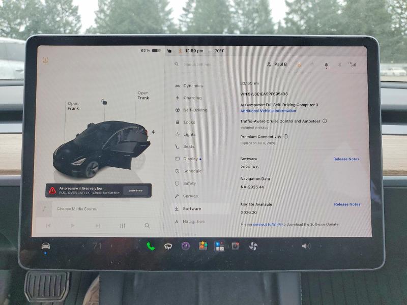 2023 Tesla VIN 5YJ3E1EA5PF695433 COPART salvage auction — SIDE, WA - BILL OF SALE, sold $3,500 on 2026-07-21 (photo 9)