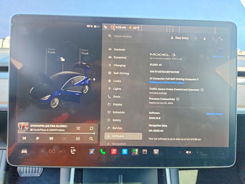 2019 Tesla Model 3 VIN 5YJ3E1EA3KF464135 COPART salvage auction — SIDE, Ca - Salvage Certificate, sold $5,900 on 2026-07-30 (photo 9)