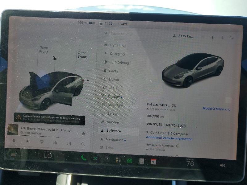2018 Tesla VIN 5YJ3E1EAXJF045973 COPART salvage auction — FRONT END, Pa - Certificate Of Salvage, sold $4,500 on 2026-07-17 (photo 9)