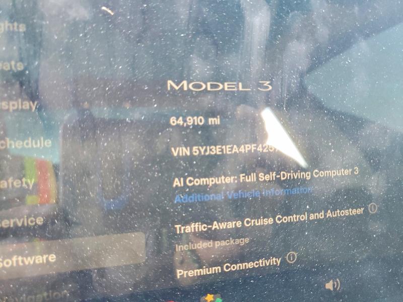 2023 Tesla Model 3 VIN 5YJ3E1EA4PF425772 COPART salvage auction — REAR END, Ca - Salvage Certificate, sold $6,500 on 2026-07-31 (photo 9)