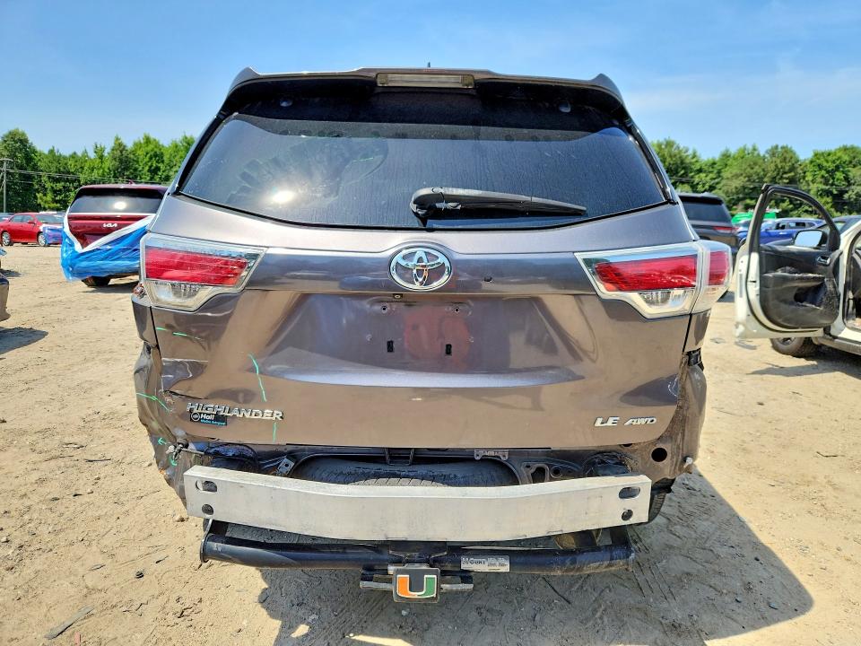 2015 Toyota Highlander VIN 5TDBKRFHXFS088291 COPART salvage auction — REAR END, Va - Certificate Of Title, sold $6,500 on 2026-07-14 (photo 6)