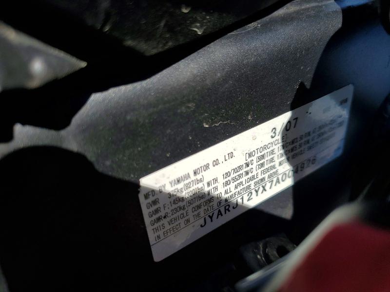 2007 Yamaha Yzfr6 VIN JYARJ12YX7A004926 COPART salvage auction — FRONT END, Wa - Bill Of Sale, sold $750 on 2026-07-09 (photo 9)