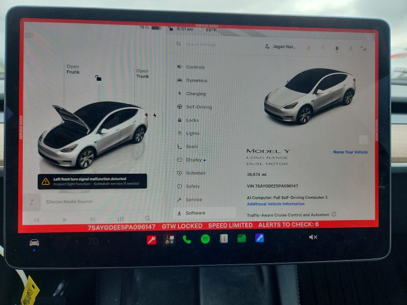 2023 Tesla Model y VIN 7SAYGDEE5PA096147 COPART salvage auction — FRONT END, Salvage Title, sold $11,600 on 2026-07-30 (photo 9)
