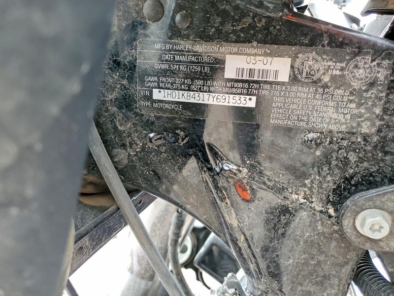 2007 Harley-davidson Flhx VIN 1HD1KB4317Y691533 COPART salvage auction — FRONT END, Az - Cert Of Title-Restored Salvage, sold $625 on 2026-07-20 (photo 9)