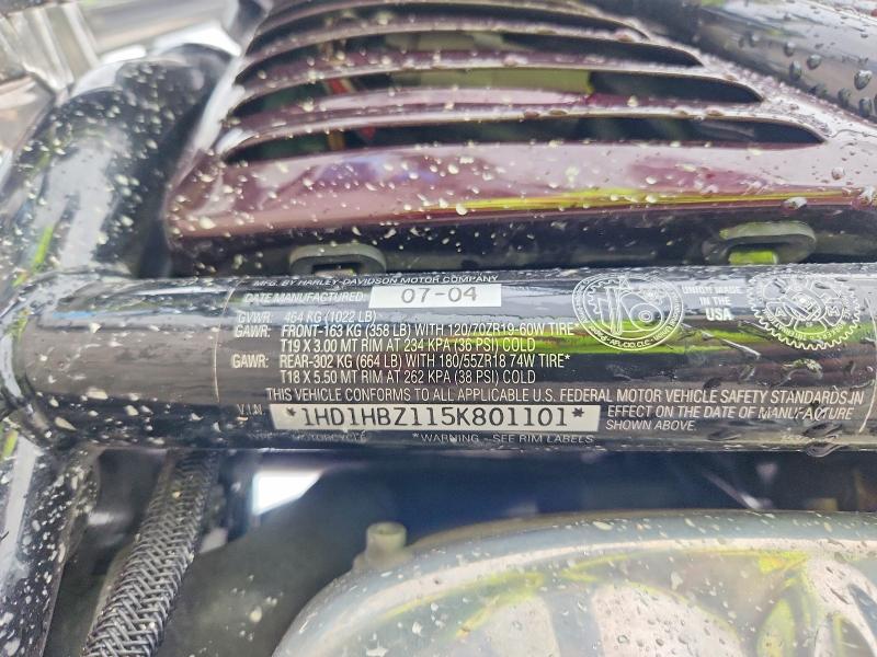 2005 Harley-davidson Night rod special VIN 1HD1HBZ115K801101 COPART salvage auction — FRONT END, Mi - Certificate Of Title, sold $1,500 on 2026-07-23 (photo 9)