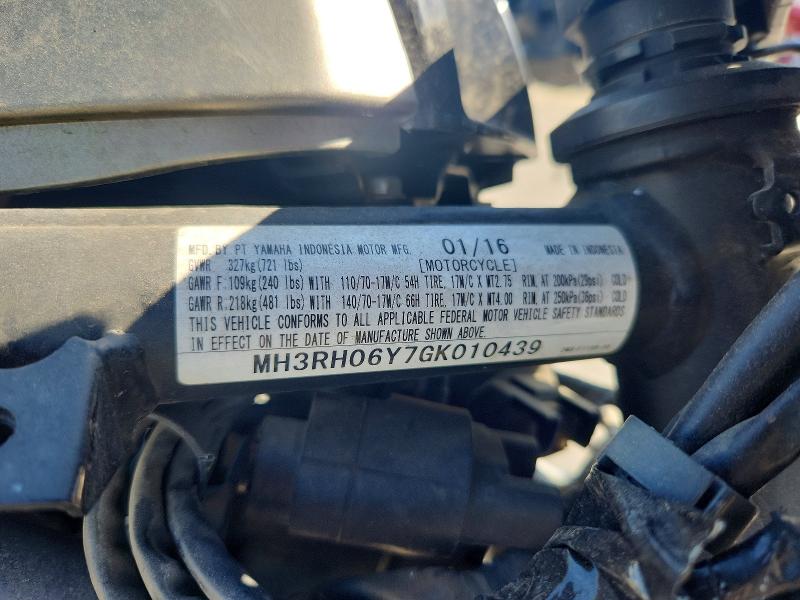 2016 Yamaha Yzfr3 VIN MH3RH06Y7GK010439 COPART salvage auction — SIDE, CA - SALVAGE CERTIFICATE, sold $90 on 2026-07-23 (photo 8)