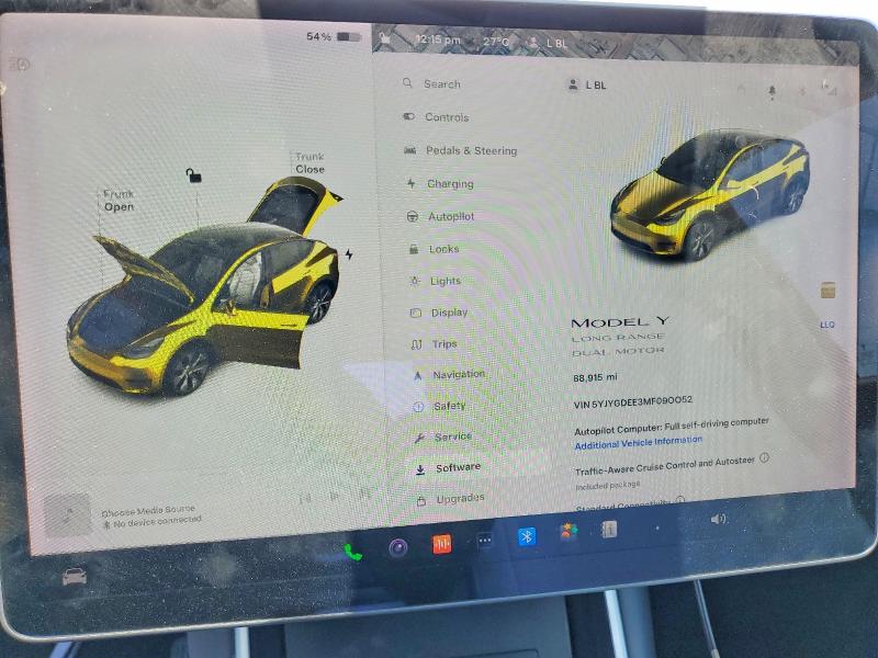 2021 Tesla Model y VIN 5YJYGDEE3MF090052 COPART salvage auction — FRONT END, Ca - Salvage Certificate, sold $8,600 on 2026-07-06 (photo 9)