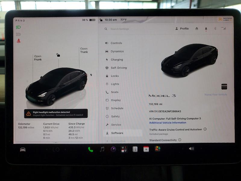 2022 Tesla Model 3 VIN 5YJ3E1EA2NF286643 COPART salvage auction — UNDERCARRIAGE, Il - Salvage Certificate, sold $5,200 on 2026-07-20 (photo 9)
