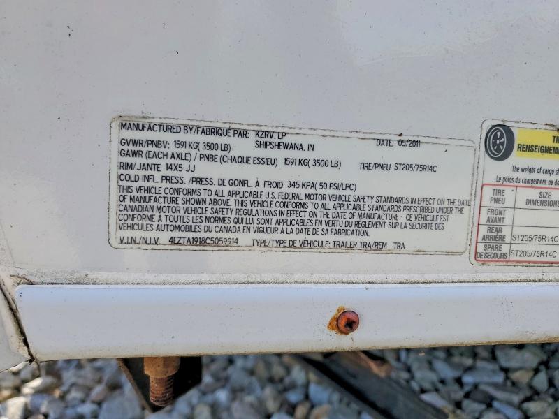 2012 Kz-rv VIN 4EZTA1918C5059914 COPART salvage auction — BIOHAZARD/CHEMICAL, MA - CERT OF TITLE-RECONSTRCTD COLL, sold $925 on 2026-07-09 (photo 8)