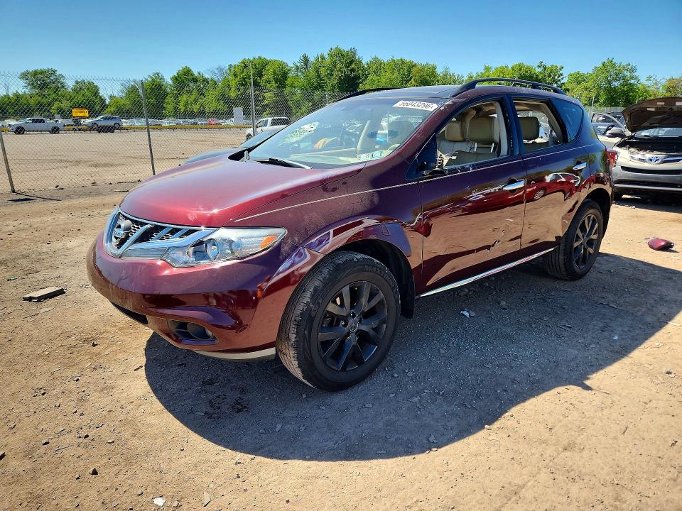 2012 Nissan Murano VIN JN8AZ1MW7CW236505 COPART salvage auction — VANDALISM, Pa - Certificate Of Salvage, sold $400 on 2026-07-13 (photo 1)