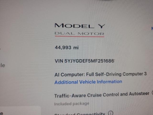 2021 Tesla VIN 5YJYGDEF5MF251686 COPART salvage auction — REAR END, Fl - Cert Of Title Slvg Rebuildable, sold $10,900 on 2026-08-21 (photo 9)