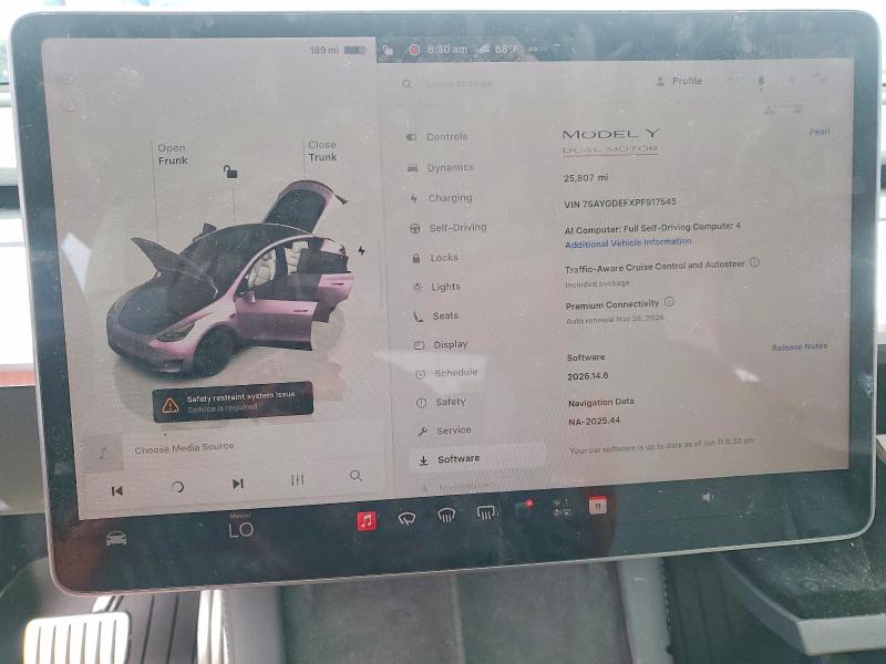 2023 Tesla Model y VIN 7SAYGDEFXPF917545 COPART salvage auction — FRONT END, Ca - Salvage Certificate, sold $10,500 on 2026-07-02 (photo 9)