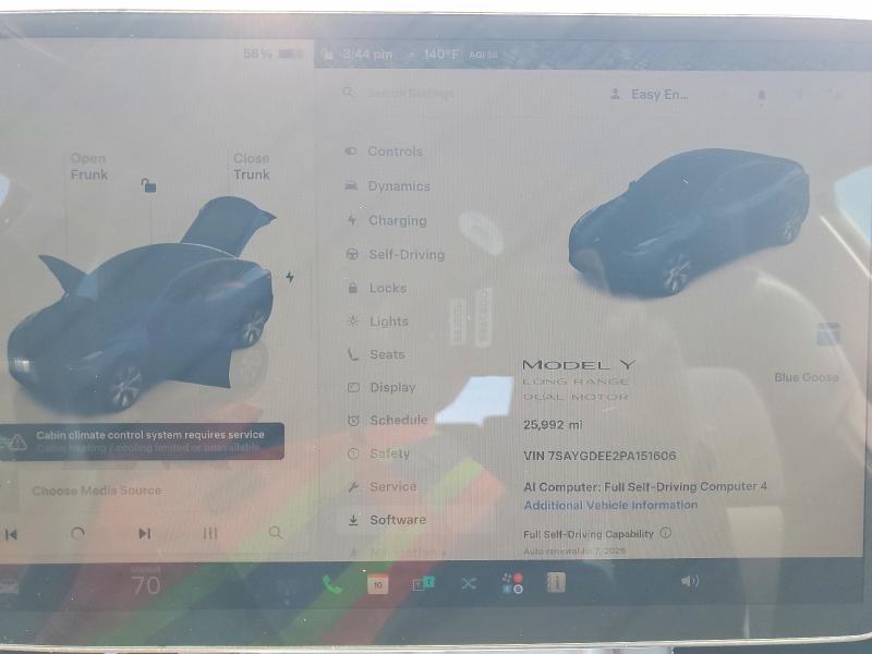 2023 Tesla Model y VIN 7SAYGDEE2PA151606 COPART salvage auction — FRONT END, Ca - Salvage Certificate, sold $8,900 on 2026-07-02 (photo 9)