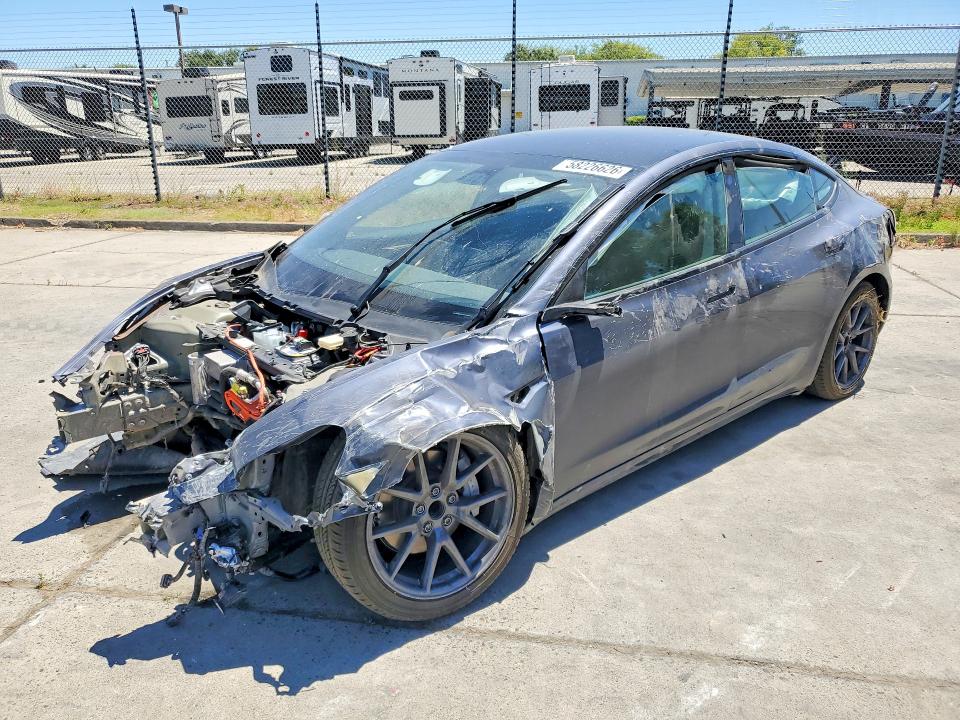 2023 Tesla Model 3 VIN 5YJ3E1EA5PF621252 COPART salvage auction — FRONT END, Ca - Salvage Certificate, sold $1,600 on 2026-07-13 (photo 1)