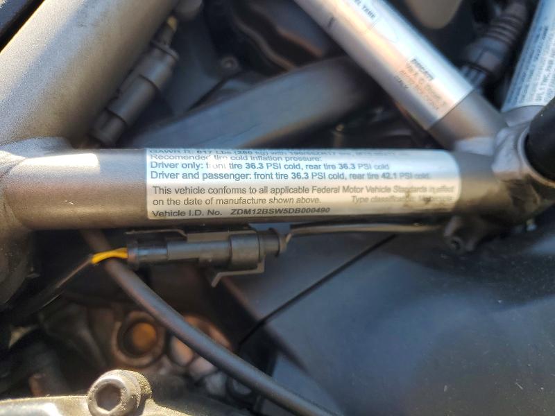 2013 Ducati Multistrada VIN ZDM12BSW5DB000490 COPART salvage auction — FRONT END, Ca - Salvage Certificate, sold $1,500 on 2026-07-16 (photo 9)