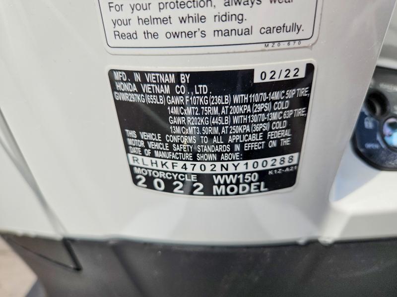 2022 Honda Pcx VIN RLHKF4702NY100288 COPART salvage auction — SIDE, Il - Salvage Certificate, sold $1,750 on 2026-07-16 (photo 9)