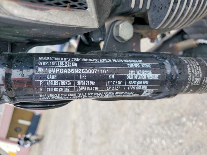 2012 Victory Vegas VIN 5VPGA36N2C3007116 COPART salvage auction — SIDE, In - Cert Of Title-Salvage Title, sold $1,300 on 2026-07-30 (photo 9)