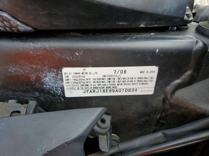 2009 Yamaha Yzfr6 VIN JYARJ16E99A010834 COPART salvage auction — VANDALISM, MO - SALVAGE CERTIFICATE OF TITLE, sold $2,300 on 2026-08-03 (photo 9)