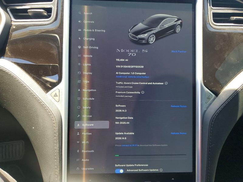 2015 Tesla Model s VIN 5YJSA1S13FF100539 COPART salvage auction — FRONT END, Ca - Salvage Certificate, sold $1,350 on 2026-07-27 (photo 9)