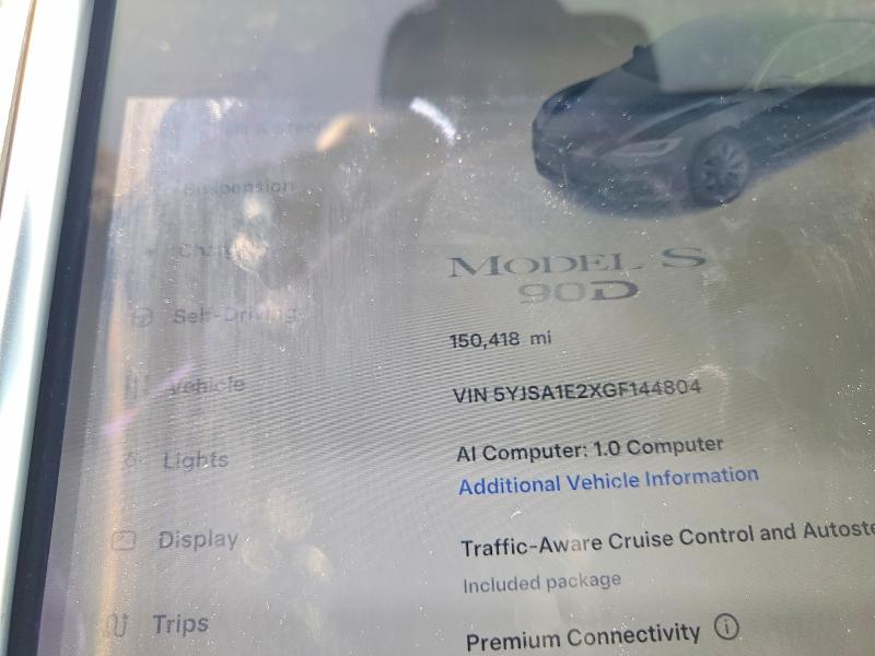 2016 Tesla Model s VIN 5YJSA1E2XGF144804 COPART salvage auction — REAR END, CA - SALVAGE CERTIFICATE, sold $5,300 on 2026-07-20 (photo 9)