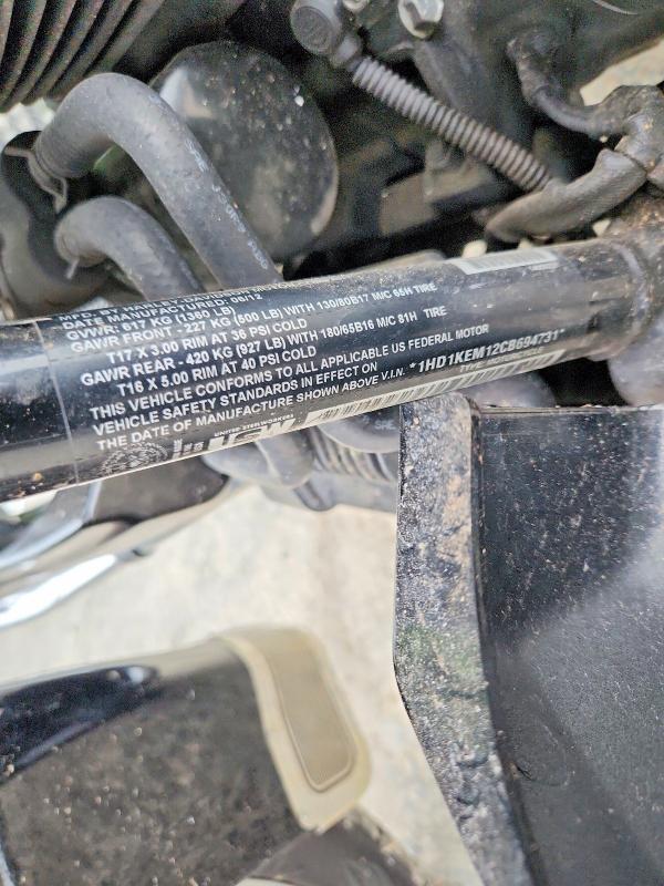 2012 Harley-davidson Flhtk VIN 1HD1KEM12CB694731 COPART salvage auction — ALL OVER, Tx - Salvage Vehicle Title, sold $150 on 2026-07-02 (photo 9)