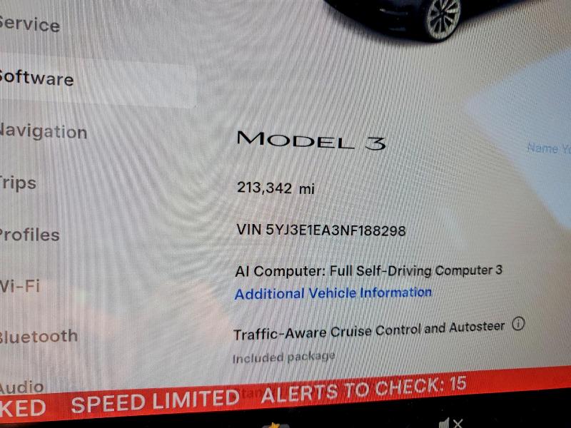 2022 Tesla Model 3 VIN 5YJ3E1EA3NF188298 COPART salvage auction — FRONT END, Ca - Certificate Of Title, sold $3,850 on 2026-07-08 (photo 9)