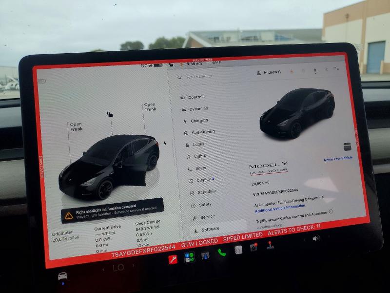 2024 Tesla Model y VIN 7SAYGDEFXRF022544 COPART salvage auction — SIDE, Ca - Salvage Certificate, sold $6,300 on 2026-07-23 (photo 9)