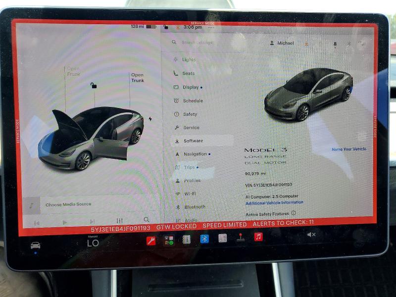 2018 Tesla Model 3 VIN 5YJ3E1EB4JF091193 COPART salvage auction — FRONT END, Ca - Salvage Certificate, sold $6,800 on 2026-07-08 (photo 9)