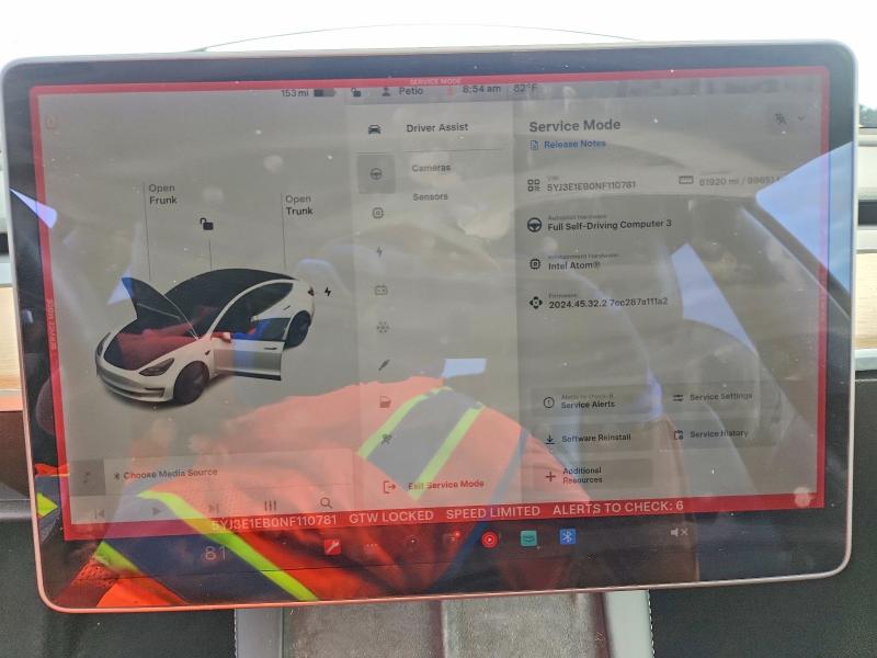 2022 Tesla Model 3 VIN 5YJ3E1EB0NF110781 COPART salvage auction — FRONT END, Fl - Cert Of Title Slvg Rebuildable, sold $9,000 on 2026-07-09 (photo 9)
