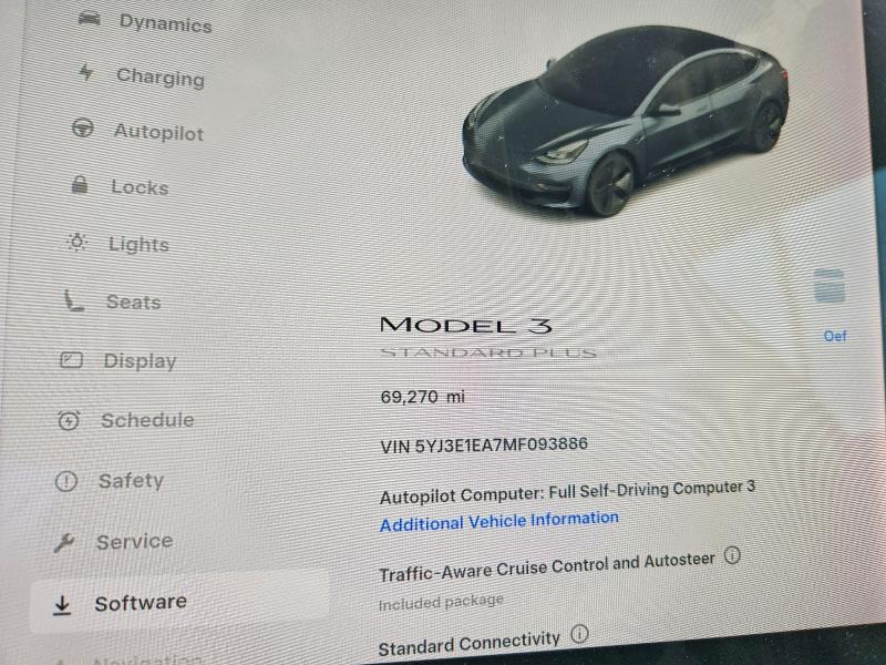 2021 Tesla Model 3 VIN 5YJ3E1EA7MF093886 COPART salvage auction — NORMAL WEAR, Tx - Cert Of Title-Rebuilt Salvage (P), sold $12,600 on 2026-07-30 (photo 9)
