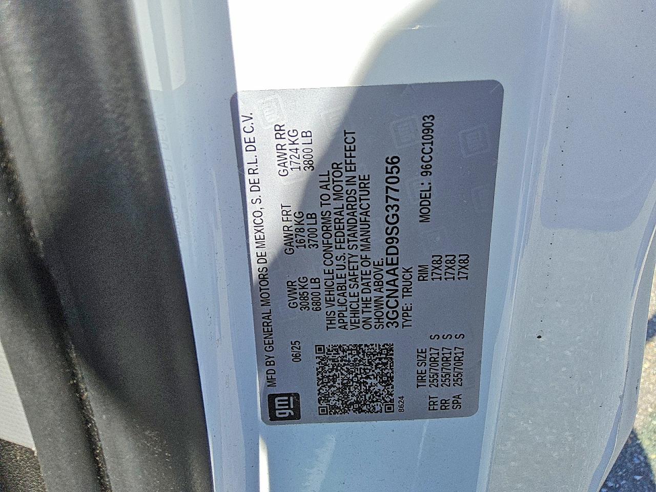 2025 Chevrolet Silverado VIN 3GCNAAED9SG377056 COPART salvage auction — FRONT END, Az - Cert Of Title - Salvage (P), sold $2,600 on 2026-07-09 (photo 6)