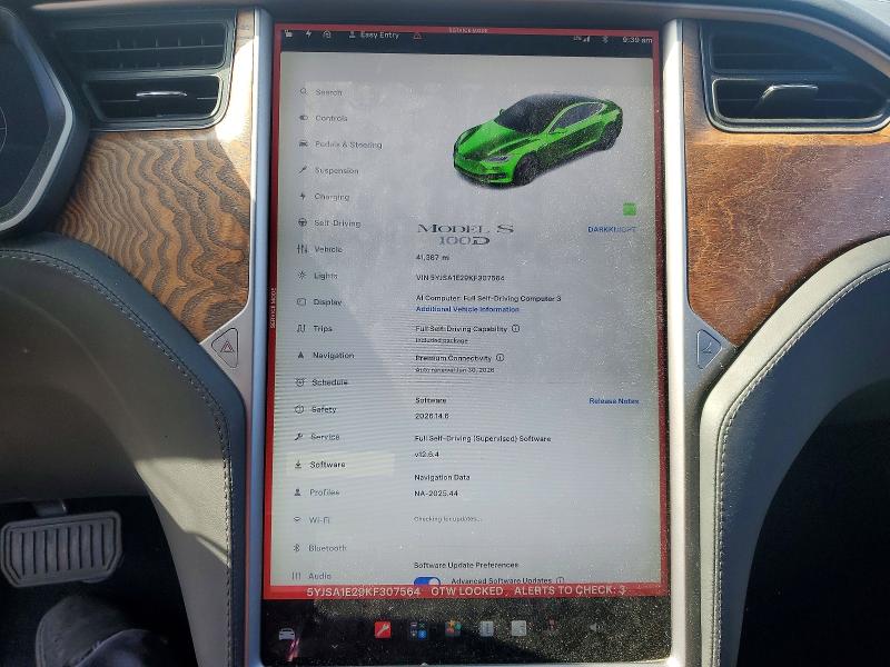 2019 Tesla VIN 5YJSA1E29KF307564 COPART salvage auction — FRONT END, Ca - Salvage Certificate, sold $9,900 on 2026-07-31 (photo 9)