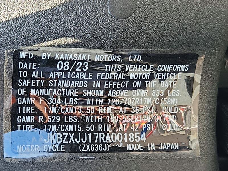 2024 Kawasaki Zx VIN JKBZXJJ17RA001854 COPART salvage auction — SIDE, Ca - Salvage Certificate, sold $5,100 on 2026-07-02 (photo 9)
