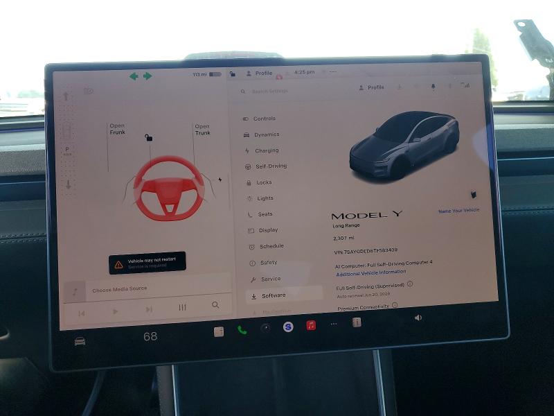 2026 Tesla Model y VIN 7SAYGDED6TF583409 COPART salvage auction — FRONT END, Ca - Salvage Certificate, sold $16,200 on 2026-07-14 (photo 9)