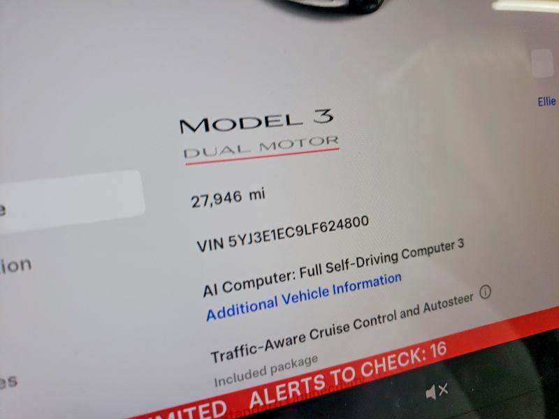 2020 Tesla Model 3 VIN 5YJ3E1EC9LF624800 COPART salvage auction — SIDE, Tn - Salvage Certificate, sold $4,800 on 2026-07-04 (photo 9)
