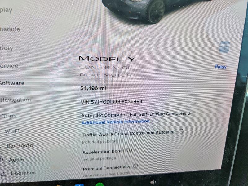 2020 Tesla Model y VIN 5YJYGDEE9LF036494 COPART salvage auction — SIDE, Sc - Cert Of Title-Salvage, sold $12,700 on 2026-07-27 (photo 9)