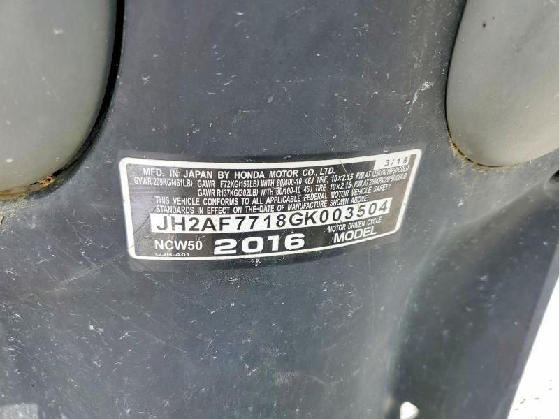 2016 Honda Ncw50 VIN JH2AF7718GK003504 COPART salvage auction — ALL OVER, Ky - Bill Of Sale/Part Only/No Titl, sold $80 on 2026-07-10 (photo 9)