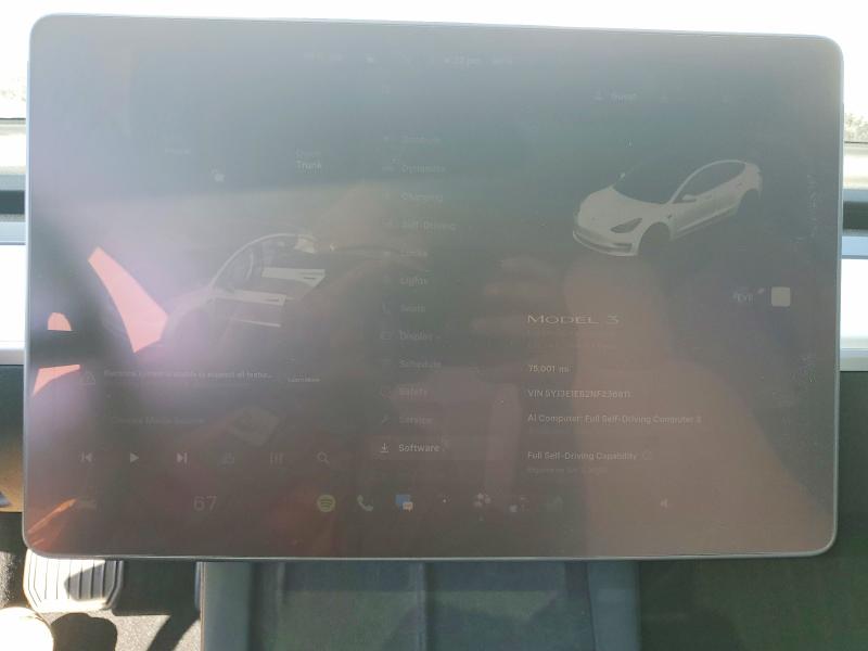 2022 Tesla VIN 5YJ3E1EB2NF236611 COPART salvage auction — REAR END, Ca - Dis/Dlr/Exp Only Clean Title, sold $4,050 on 2026-07-23 (photo 9)