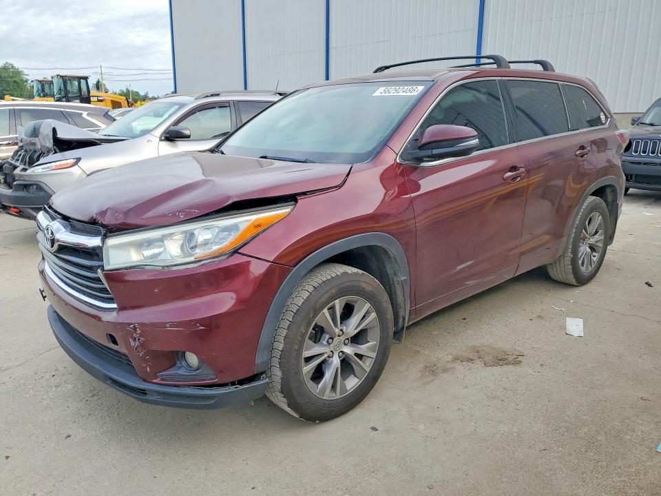 2015 Toyota Highlander VIN 5TDBKRFH7FS076101 COPART salvage auction — FRONT END, Ky - Bill Of Sale/Part Only/No Titl, sold $5,100 on 2026-07-08 (photo 1)