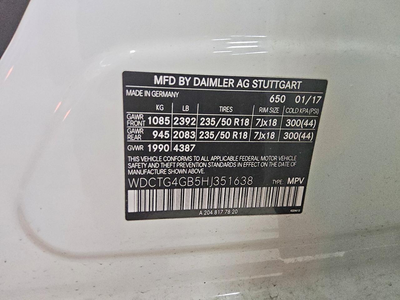 2017 Mercedes-benz Gla-klasse VIN WDCTG4GB5HJ351638 COPART salvage auction — MINOR DENT/SCRATCHES, Il - Certificate Of Title, sold $1,800 on 2026-07-08 (photo 5)
