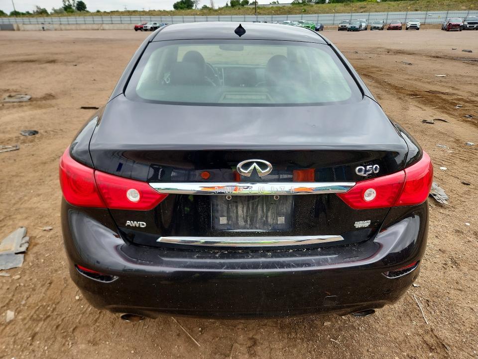 2014 Infiniti Q50 VIN JN1BV7AR3EM691334 COPART salvage auction — HAIL, Co - Dis/Dlr/Exp Only Clean Title, sold $400 on 2026-07-13 (photo 6)