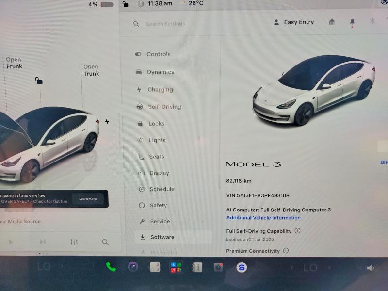 2023 Tesla Model 3 VIN 5YJ3E1EA3PF493108 COPART salvage auction — SIDE, ON - PERMIT NO BRAND - UNFIT, sold $2,950 on 2026-07-23 (photo 9)