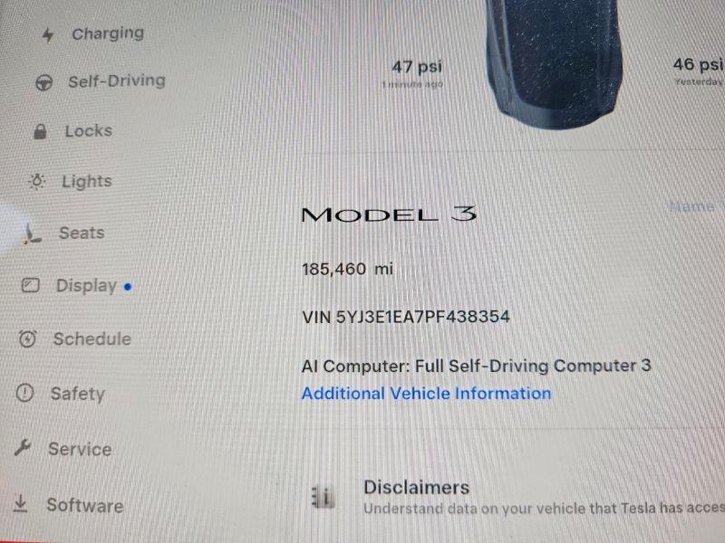 2023 Tesla Model 3 VIN 5YJ3E1EA7PF438354 COPART salvage auction — REAR END, Va - Cert Of Title - Salvage, sold $5,800 on 2026-07-06 (photo 9)