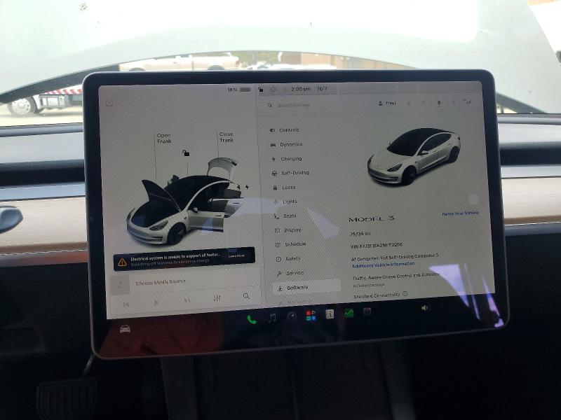 2022 Tesla Model 3 VIN 5YJ3E1EA3NF112256 COPART salvage auction — ROOF, Ca - Salvage Certificate, sold $6,700 on 2026-07-28 (photo 9)